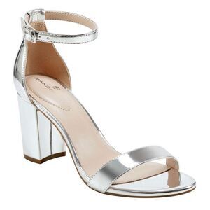 Bandolino Sandals Womens Size 9 Silver Open Toe Ankle Strap Block Dress Heels